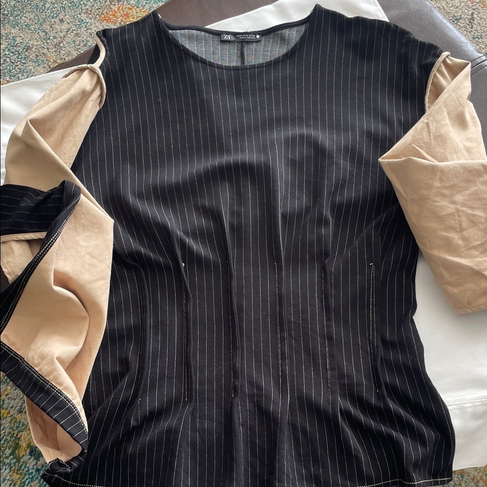 Zara Black and Tan Long Sleeve Top - Picture 2 of 6